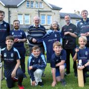 Pickering Cricket Club chairman Tom Croot, Team Captain Stephen Temple, Alba Rose residents George Davison and Margaret Jenkins, Alba Rose Deputy manager Mike Smith, and First Team Captain Tim Whincup. Junior players Kit Blundell, Albie Newton, Ed Dowson