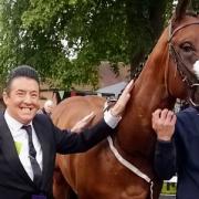 York hairdresser Terry Smith with The Platinum Queen after she won at Ripon Racecourse in June