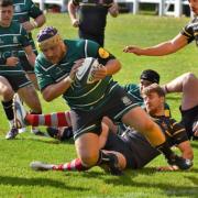 York RUFC prop forward Will Scholey crashes over for a try against Cleckheaton. Picture: Rob Long