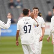 Yorkshire’s Matthew Fisher celebrates taking a wicket at Gloucester-shire’s County Ground in the LV= Insurance County Championship division one. Picture: David Davies/PA Wire