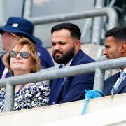 Azeem Rafiq (centre) in the stands during the LV= Insurance Test match at Emerald Headingley Stadium between England and New Zealand. Picture: Mike Egerton/PA Wire