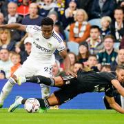 Leeds United's Luis Sinisterra (left) and Fulham's Bobby Decordova-Reid battle for the ball during the Premier League match at Elland Road, Leeds.