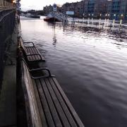 The riverside path between Kings Staith and Skeldergate Bridge, pictured under water late this afternoon  Picture: Mike Laycock