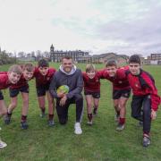 Zach Mercer with pupils from Ashville Prep School in Harrogate