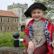 Three-year-old Teddy Lunn as King Henry VIII outside Cawood Castle. Pic mike cowling