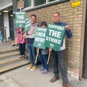 BBC Radio York staff on the picket line outside the studio today