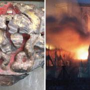 The York Minster corbel sold at Tennants Auctioneers in Leyburn, and the Minster roof on fire