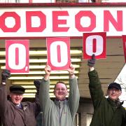 February 2004: Save the York Odeon: campaigners celebrate collecting 10,000 petition signatures to save the York cinema.(From left) Gail Bainbridge, Colin Jeffrey, Tim Addyman, Derek Atkins and Rick Shaw.