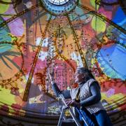 Artist Ails McGee with 'Hope: Shadow and Light' at the Bar Convent Heritage Centre in York. Picture: Danny Lawson/PA Wire