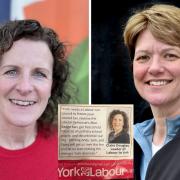 Cllr Claire Douglas, left, and Councillor Paula Widdowson with, inset, Labour campaign material