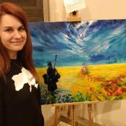 Helena Vyshnevska with her 'Gratitude to the people of Britain' painting