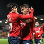 York City celebrate Will Smith's first goal for the club against AFC Fylde.