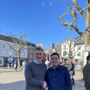 York and North Yorkshire Labour mayoral candidate, David Skaith with Greater Manchester Mayor, Andy Burnham in St Sampson's Square