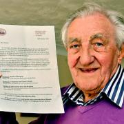 Alf Patrick with the letter informing him that he is to receive the Maundy Money from The Queen at York Minster on April 5