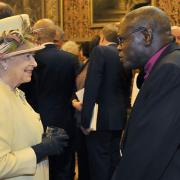 The Queen speaks with Archbishop of York John Sentamu during a reception at the Houses of Parliament earlier this month