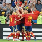 Xabi Alonso (centre) scored in each half as Spain reached the semi-finals at Euro 2012