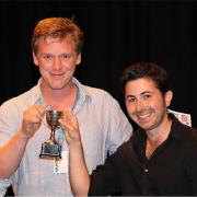 Liam Evans-Ford presenting Matt Pattison, the All-Winners Winner, with his trophy