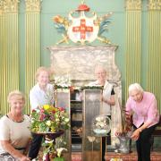 York and Acomb Flower Clubs  floral display at The State Room of the Mansion House, York, from left,  Ann Harvey, Evelyn Pennington, Marilyn  Kirkham, Maureen White