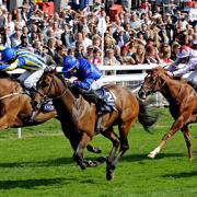 Borderlescott, number two, wins the 2009 Coolmore Nunthorpe Stakes at York