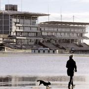 Knavesmire and York racecourse surrounded by standing floodwater