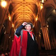 David Hockney pictured in York Minster receiving his Honorary Degree