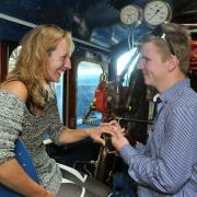 Gavin Redshaw, a volunteer on the Derwent Valley Railway, and Jodie Wallace-Hill who accepted Gavin’s marriage proposal at the NRM