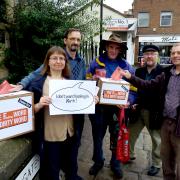 Campaigners from York and Ryedale Friends of the Earth Denise Craghill, Andy D'Agorne, Phil Allenby, Dave Taylor and Guy Wallbanks protest against fracking in York