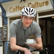 Cyclist Christopher Gargett at Coffee Culture in York