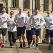 Yorkshire marathon runners, from left, Mark Hopewell, Richard Grayson, Oli Andrews, Julian Walshaw, Louis Woods and Chris Pettitt