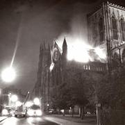 Fire sweeps through the south trancept of York Minster