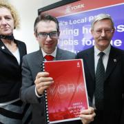 Deputy council leader Tracey Simpson-Laing, leader James Alexander, and cabinet member for planning Dave Merrett launch the new draft local plan