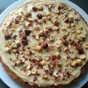 Parsnip cake with Horlicks icing and toasted hazelnuts