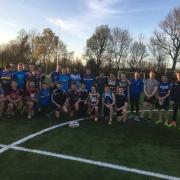 York City Knights' first-teamers and lads from New Earswick All Blacks Under-15s after their training session together