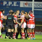 A little bit of argy-bargy suggests York City Knights weren't taking it easy against Doncaster on Thursday night, no matter whether the defeat leads to a preferable run in the play-offs or not. Picture: Gordon Clayton