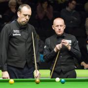 Mark Williams, left, and Pickering’s Paul Davison in action at the Barbican today. Picture: Ian Parker