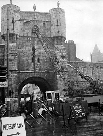 1969 - A £25,000 facelift for Bootham Bar. The bar's 13th-14th century foundations were collapsing - piles were driven through the masonry and stainless steel rods inserted.