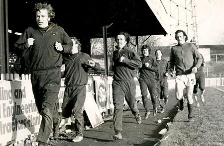 22/01/76 - York City players in training at Bootham Crescent for the fourth round FA Cup tie against Chelsea. From left: Jimmy Seal, Bobby Hosker (partly hidden), Gordon Hunter, John Woodward, Graeme Crawford and Chris Topping.