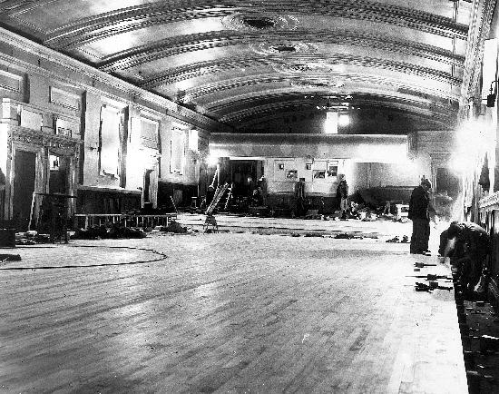 A roller-skating rink being laid in the former Grand Cinema, Clarence Street, York.
