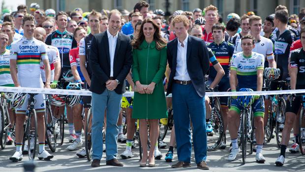 The Duke and Duchess of Cambridge with Prince Harry at the official start of the Tour de France at Harewood House. Picture: Tim Ireland/PA Wire