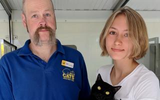 Pictured: York Gin’s Briony Wilson, York Cats Protection manager James Hodgkinson and one of the home's cats.
