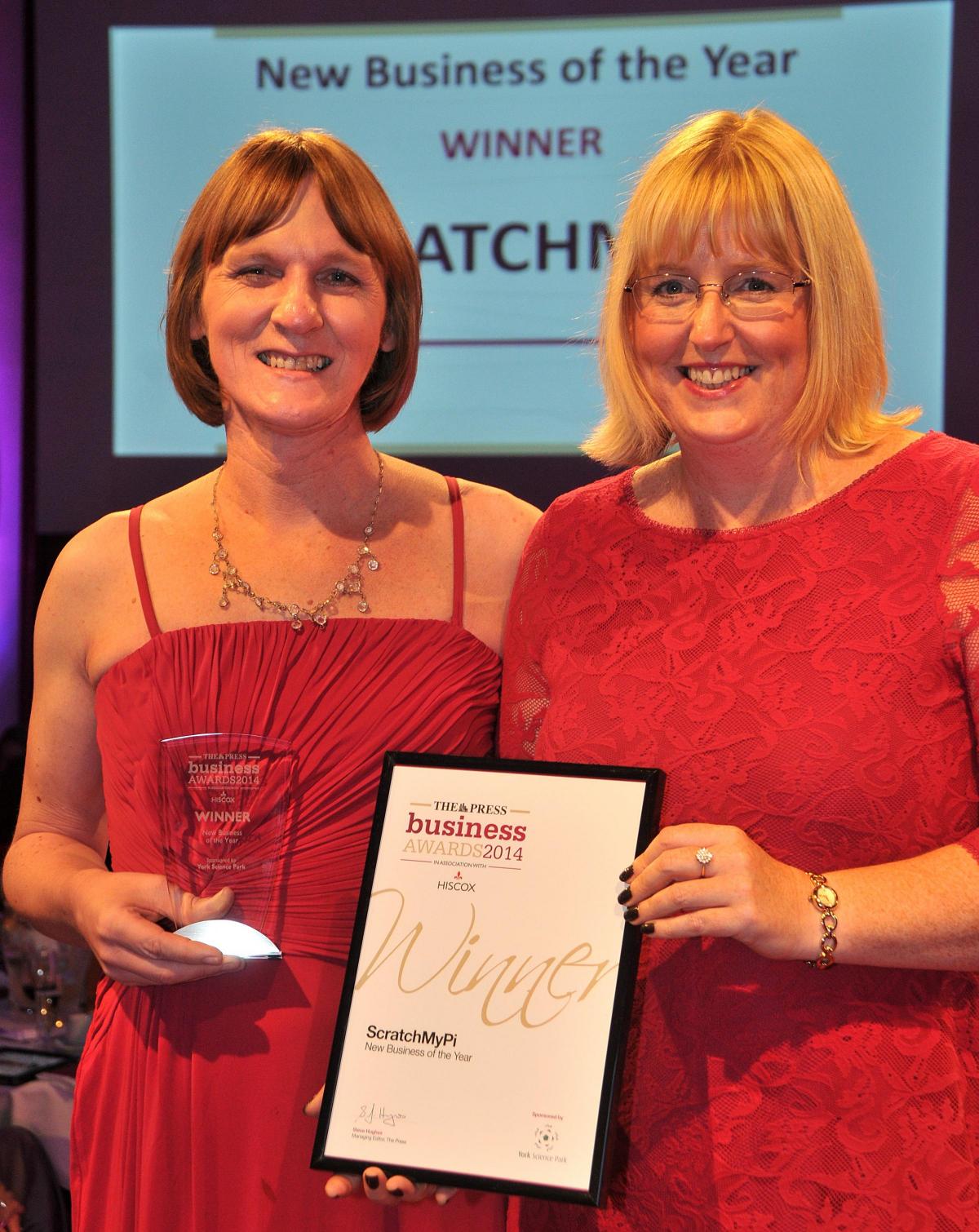 Robyn Duckworth, left, from ScratchMyPi, receives the award for New Business of the Year from Tracey Smith, managing director of sponsors York Science Park