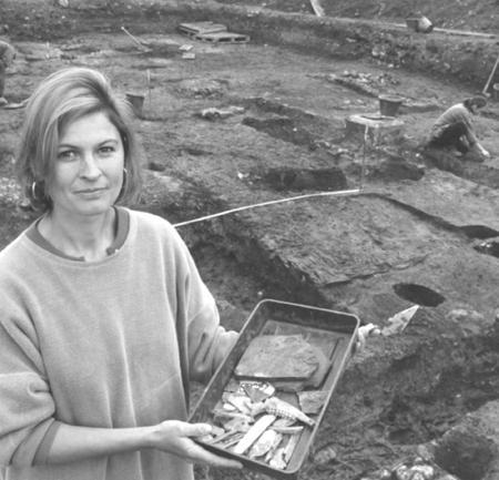 Amanada Clarke shows remains from St Nicholas' Hospital, a medieval leper hospital uncovered in 1993 at 48, Lawrence Street, York.