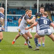Joe Brown, who was back at full back, runs at the Featherstone defence.