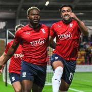 York City celebrate Dipo Akinyemi's early opener in the 4-2 defeat to Barnet.