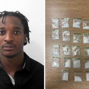 Drug dealer Donovan Tanaka Mkutchwa and drugs found in his possession (Image: North Yorkshire Police)