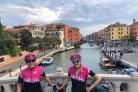 Rachael (Raz) Marsden and Catherine (Cat) Dixon in Italy on their TandemWoW challenge to circumnavigate the world on a tandem
