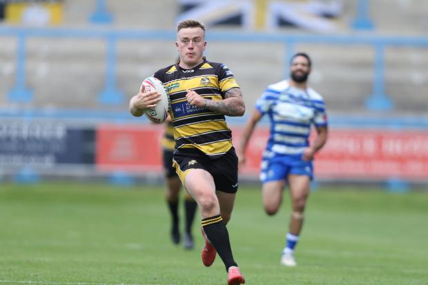 York City Knights' Connor Robinson races away from own half to score
