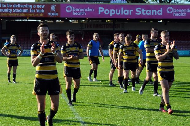 York City Knights players applaud the fans after their play-off defeat to Featherstone Rovers at Bootham Crescent. Picture: John Rushworth\GCSPix