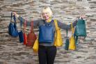 Fox jumper £35, bags chunky leather back £65; clutch/make up in blue red green, mustard with removable wrist strap £32.50; slim leather back pack in tan, mustard, green £65; city back pack on chest in blue £65+ 