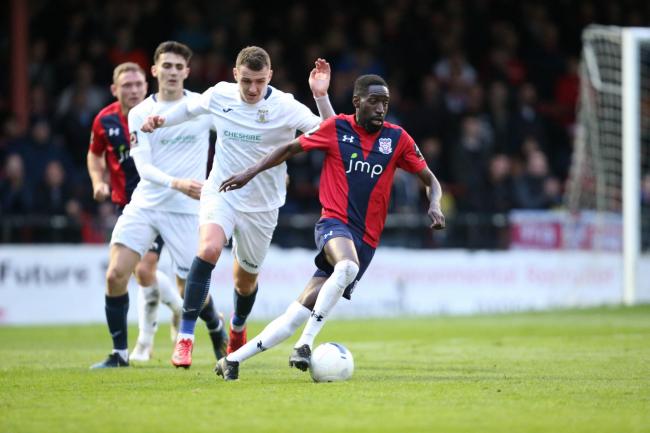 York City midfielder Adriano Moke dribbles with the ball against Stockport County. Picture: Gordon Clayton